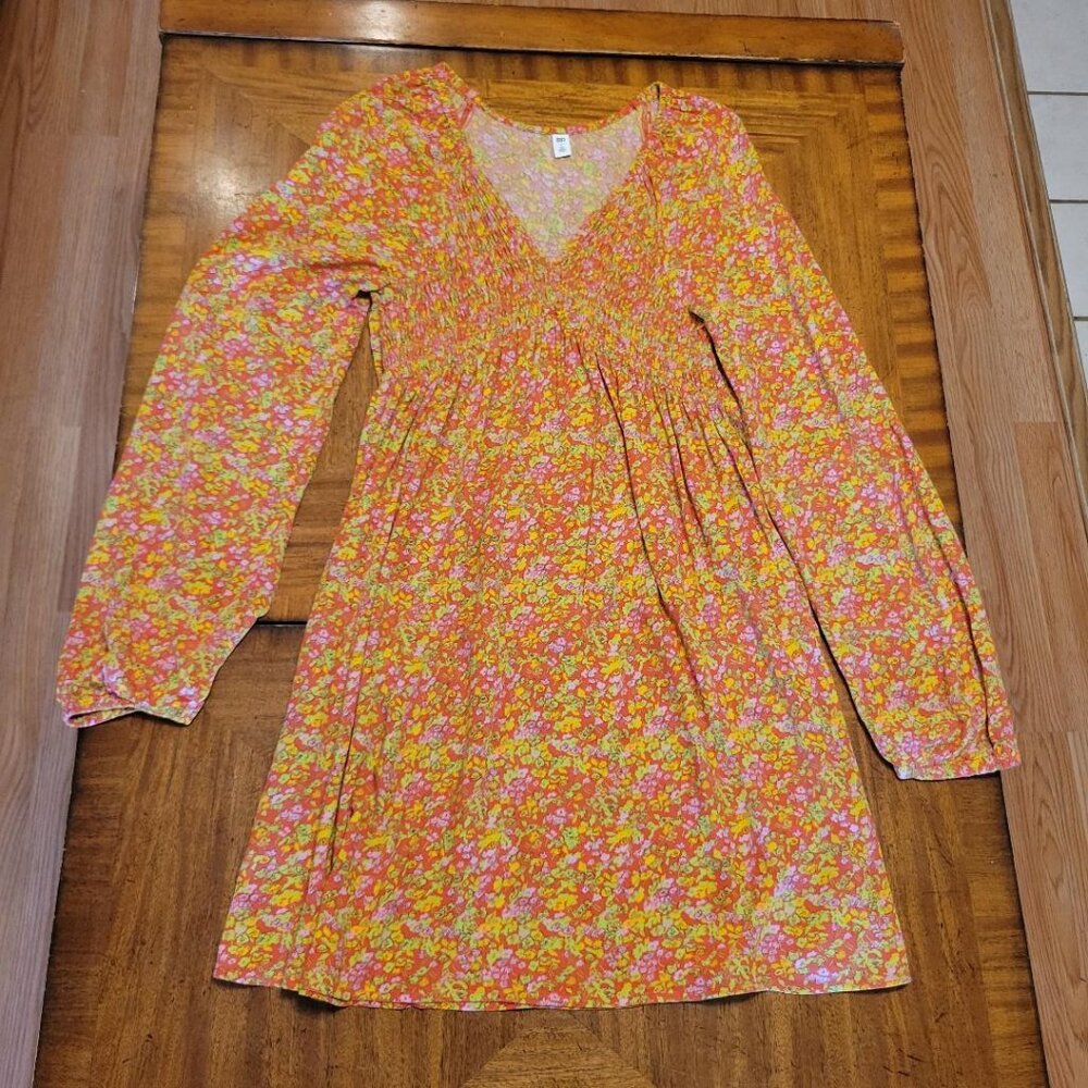 BP Nordstrom Orange & Pink Floral Long Sleeve Dress